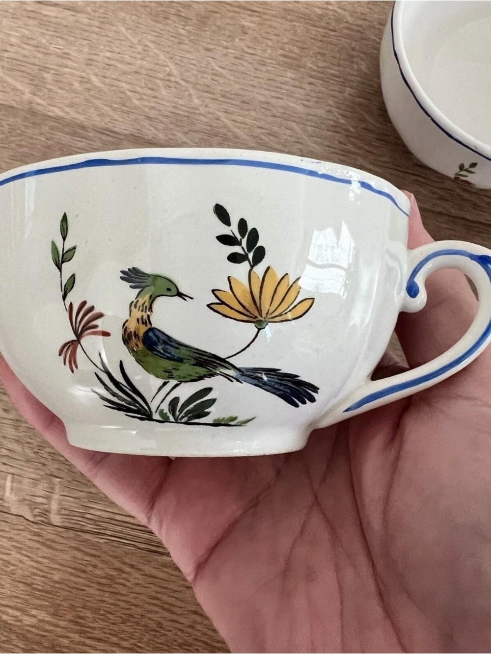 Lot Of 3 Gien Oiseaux De Paradis France Bird of Paradise Coffee Tea Cup Mint Vtg
